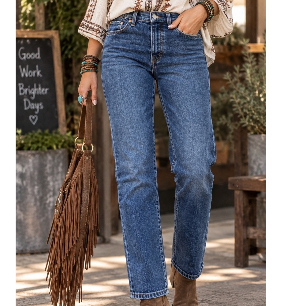 Levis 501 Original High Rise Straight Leg Jeans Dark Wash W27 Button fly Ankle